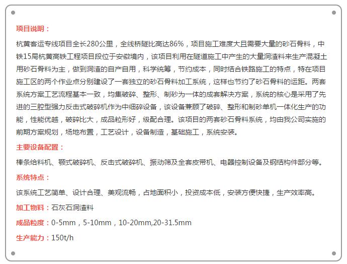 大華重工杭黃高鐵砂石骨料生產(chǎn)線